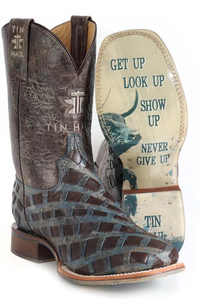 Men's Tin Haul Knotted Boots with Never Give Up Sole Handcrafted Brown