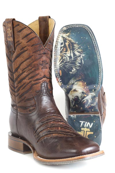 Botas Tin Haul Slash para hombre con suela Eye Of The Tiger hechas a mano en marrón