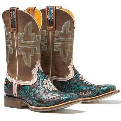 Women's Tin Haul Lone Flower Boots Boho Feather Sole Handcrafted Brown - yeehawcowboy