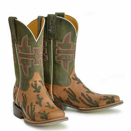 Women's Tin Haul Cactaplicity Boots Desert Moon Sole Handcrafted Tan - yeehawcowboy