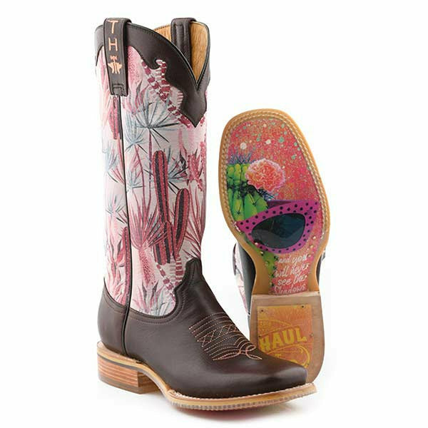 Women's Tin Haul Pinktalicious Boots Cactus Shades Sole Handcrafted Brown - yeehawcowboy