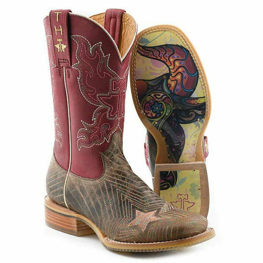 Women's Tin Haul Super Nova Star Boots Bull Doodles Sole Handcrafted Tan - yeehawcowboy