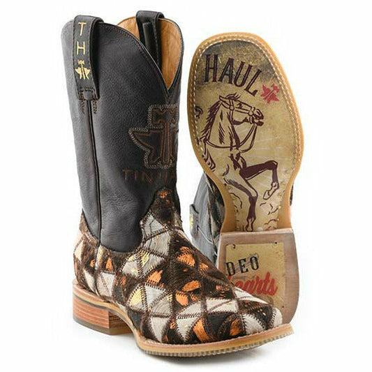 Women's Tin Haul Shaggy Diamonds Boots Vintage Sweetheart Sole Handcrafted Brown - yeehawcowboy