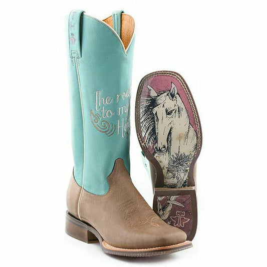 Women's Tin Haul A Cowgirls Motto Boots Born To Be Free Sole Handcrafted Tan - yeehawcowboy