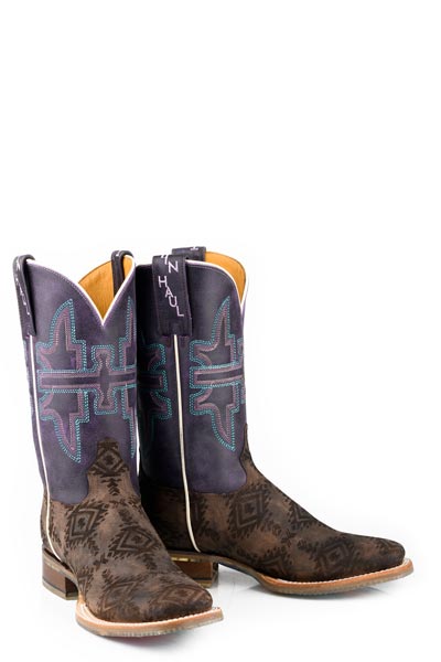 Women's Tin Haul Sizzling Aztec Boots with Bear Mountain Sole Handcrafted Brown