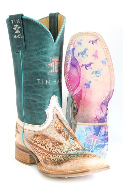 Women's Tin Haul Birds Of A Feather Boots With Magical Horses Sole Handcrafted Tan