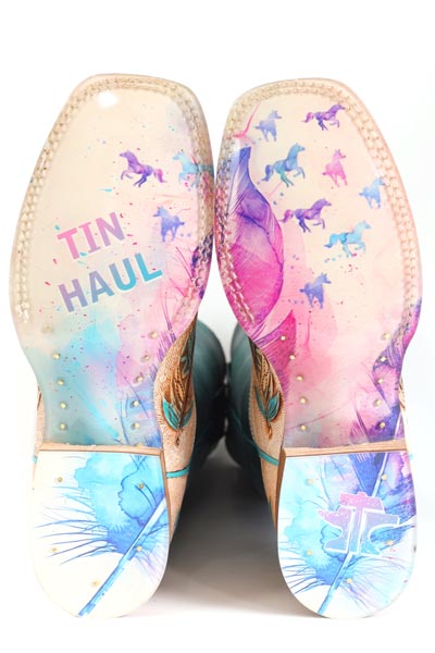 Women's Tin Haul Birds Of A Feather Boots With Magical Horses Sole Handcrafted Tan