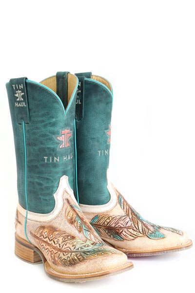 Women's Tin Haul Birds Of A Feather Boots With Magical Horses Sole Handcrafted Tan