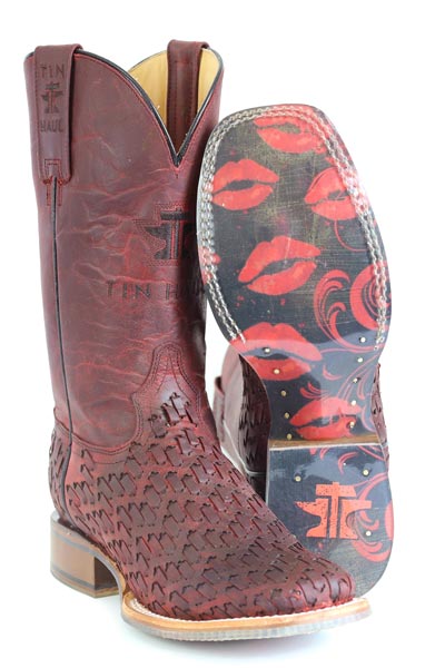 Women's Tin Haul Roses Are Red Boots With Kiss Me Sole Handcrafted Red