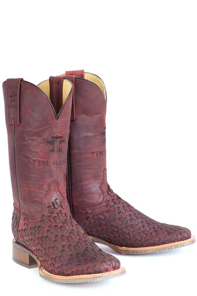 Women's Tin Haul Roses Are Red Boots With Kiss Me Sole Handcrafted Red