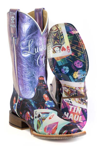 Women's Tin Haul Lady Luck Boots With Games Of Chance Sole Handcrafted Black