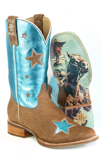 Women's Tin Haul Cosmic Cowgirl Boots With Rider Sole Handcrafted Brown