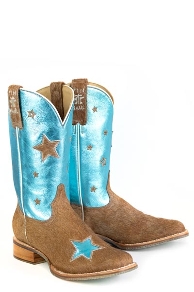 Women's Tin Haul Cosmic Cowgirl Boots With Rider Sole Handcrafted Brown