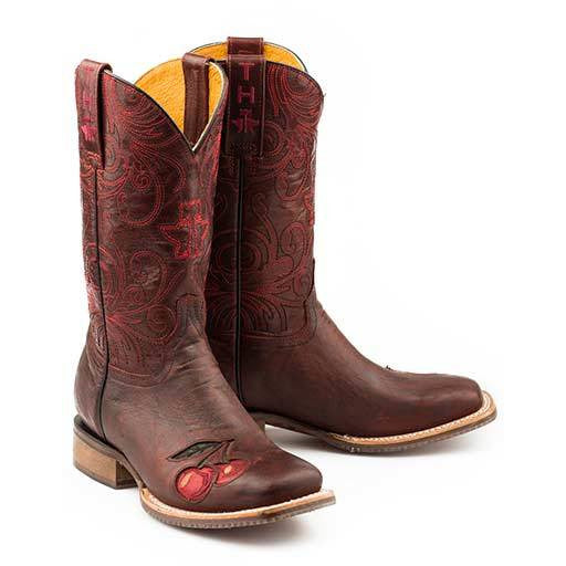 Women's Tin Haul Mon Cherry Boots With Skull And Roses Sole Handcrafted - yeehawcowboy