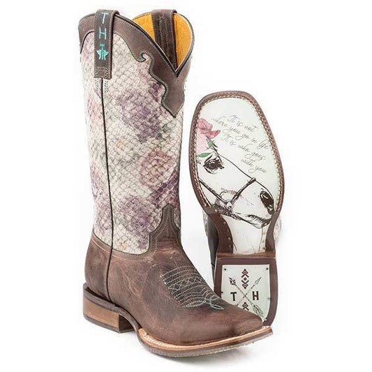 Women's Tin Haul Rosealiscious Boots Handcrafted Brown - yeehawcowboy