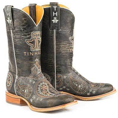 Women's Tin Haul Bandana Bandit Boots With Wild Rag Sole Handcrafted Black - yeehawcowboy