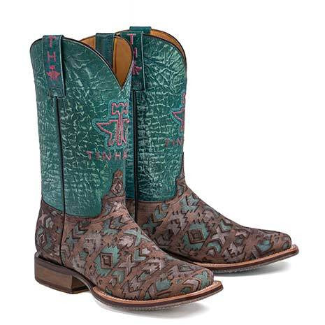 Women's Tin Haul Printed Warrior Boots with Headdress Sole Handcrafted Brown - yeehawcowboy