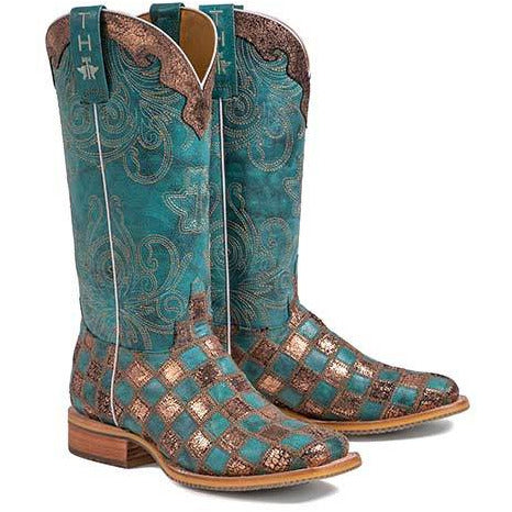 Women's Tin Haul No Probl- Lama with LLama Sole Boots Handcrafted Turquoise - yeehawcowboy