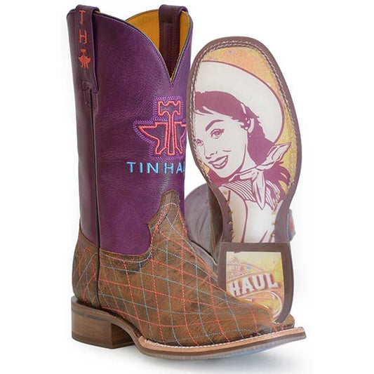 Women's Tin Haul Rodeo Sweetheart Boots with Retro Cowgirl Sole Handcrafted Brown - yeehawcowboy