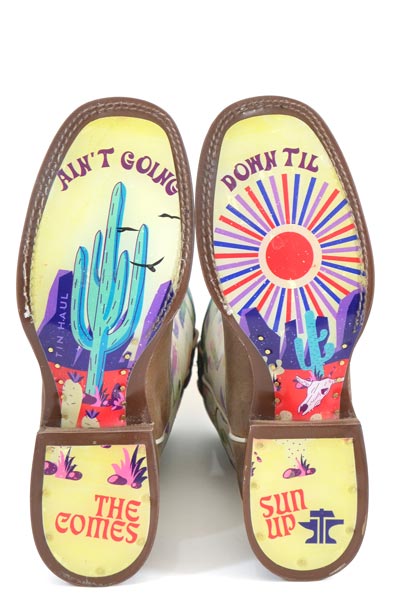 Women's Tin Haul Hot Stuff Boots with Sun Comes Up Sole Handcrafted Brown