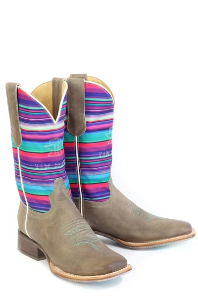 Women's Tin Haul Sunset Serape Boots With Cowgirl Attitude Sole Handcrafted Tan