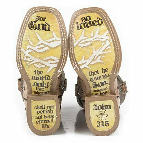 Kid's Tin Haul Lil Gospel Boots John 3:16 Sole Handcrafted Tan - yeehawcowboy