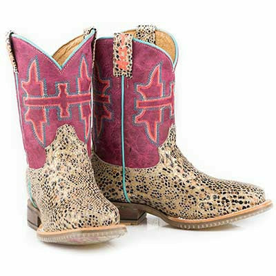 Kid's Tin Haul Shiny Cat Boots Cheetah Sole Handcrafted Tan - yeehawcowboy