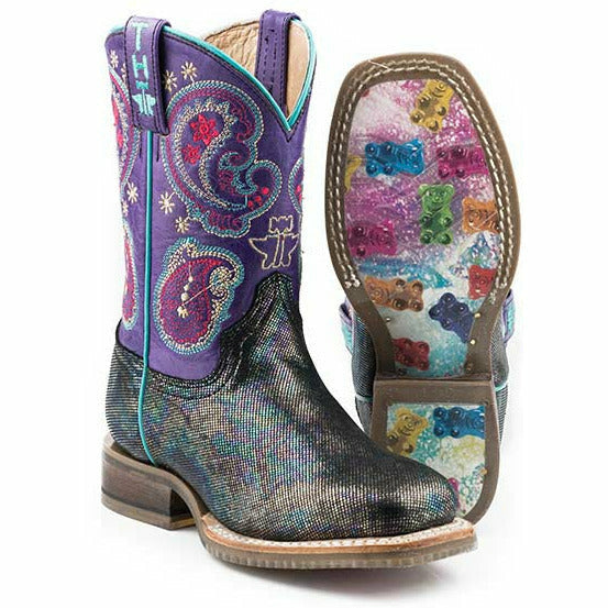 Kid's Tin Haul Twinkle Twinkle Boots Gummy Bear Sole Handcrafted Purple - yeehawcowboy