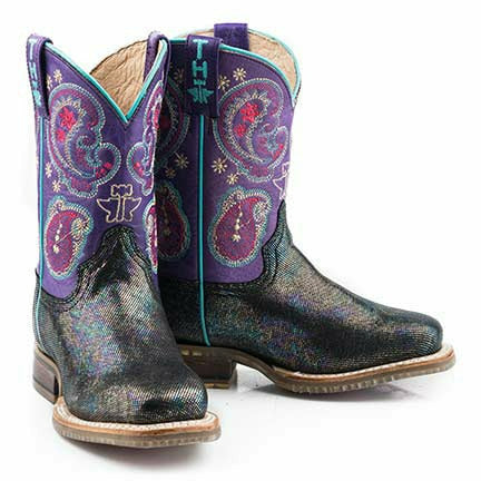 Kid's Tin Haul Twinkle Twinkle Boots Gummy Bear Sole Handcrafted Purple - yeehawcowboy