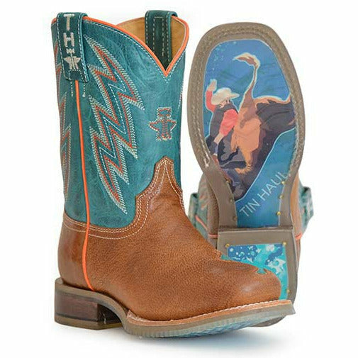 Kid's Tin Haul Split Bullrider Boots Extreme Bullrider Sole Handcrafted Tan - yeehawcowboy