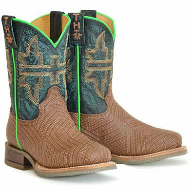 Kid's Tin Haul Rowdy Vintage Boots Rodeo Sole Handcrafted Tan - yeehawcowboy