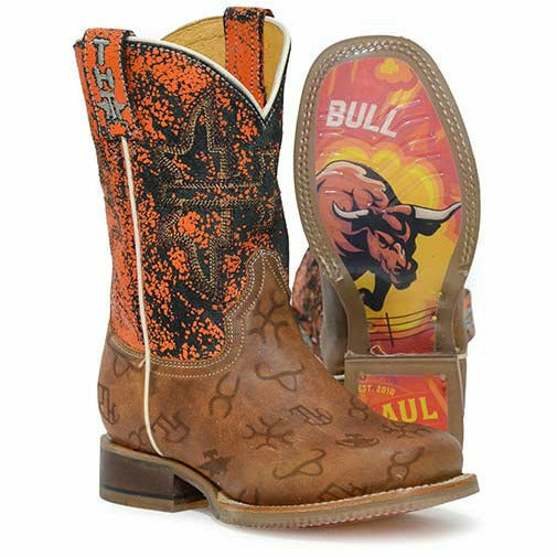 Kid's Tin Haul Mini Brands Boots Raging Bull Sole Handcrafted Tan - yeehawcowboy