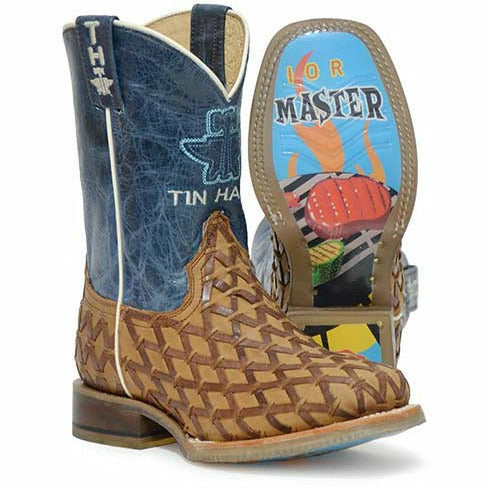 Kid's Tin Haul Grill Master Junior Boots BBQ Party Sole Handcrafted Brown - yeehawcowboy