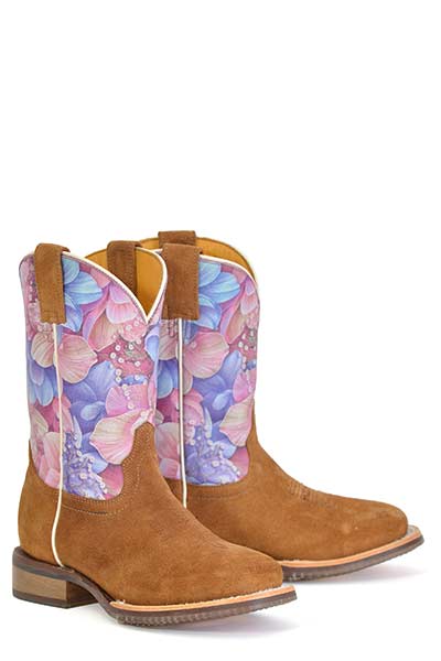 Kid's Tin Haul Flowerlicious Boots With Honey Bee Sole Handcrafted Brown