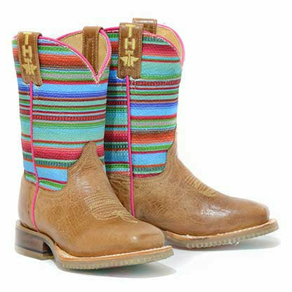 Kid's Tin Haul Serape Boots Llama Queen Sole Handcrafted Brown - yeehawcowboy