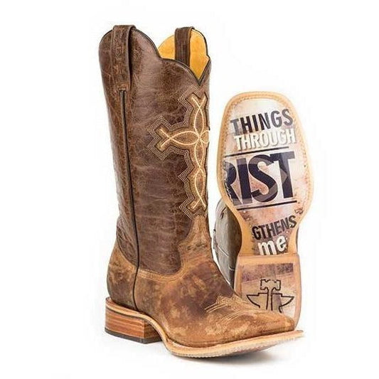 Men's Tin Haul Ichthys Aroundus Boots With 4:13 Sole Handcrafted Brown - yeehawcowboy