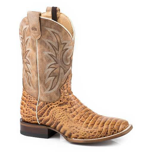 Men's Roper Pierce CCS Caiman Print Boots Handcrafted Performance System Tan - yeehawcowboy