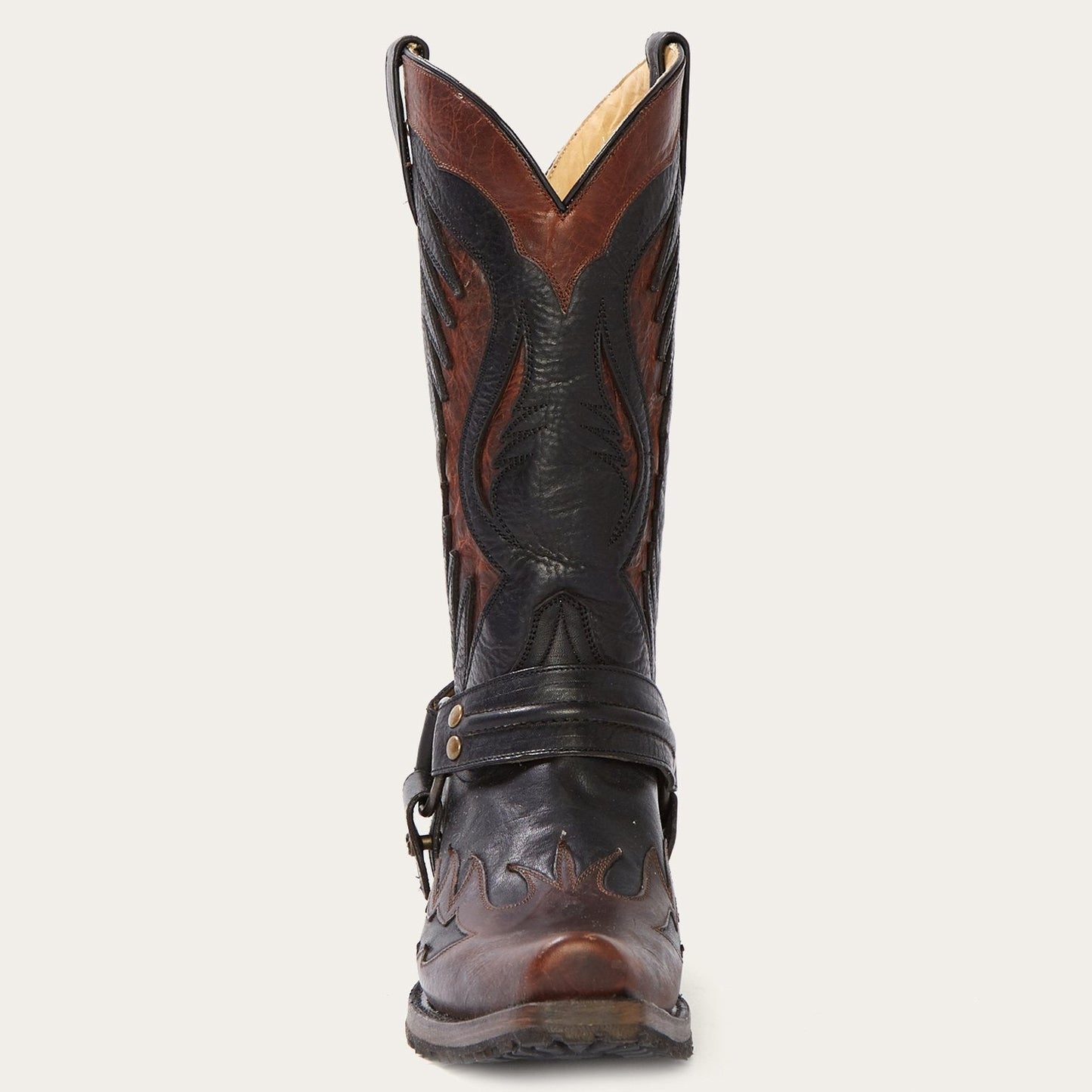 Men's Stetson Biker Outlaw Eagle Boots Square Rocker Toe Handcrafted Black Brown - yeehawcowboy