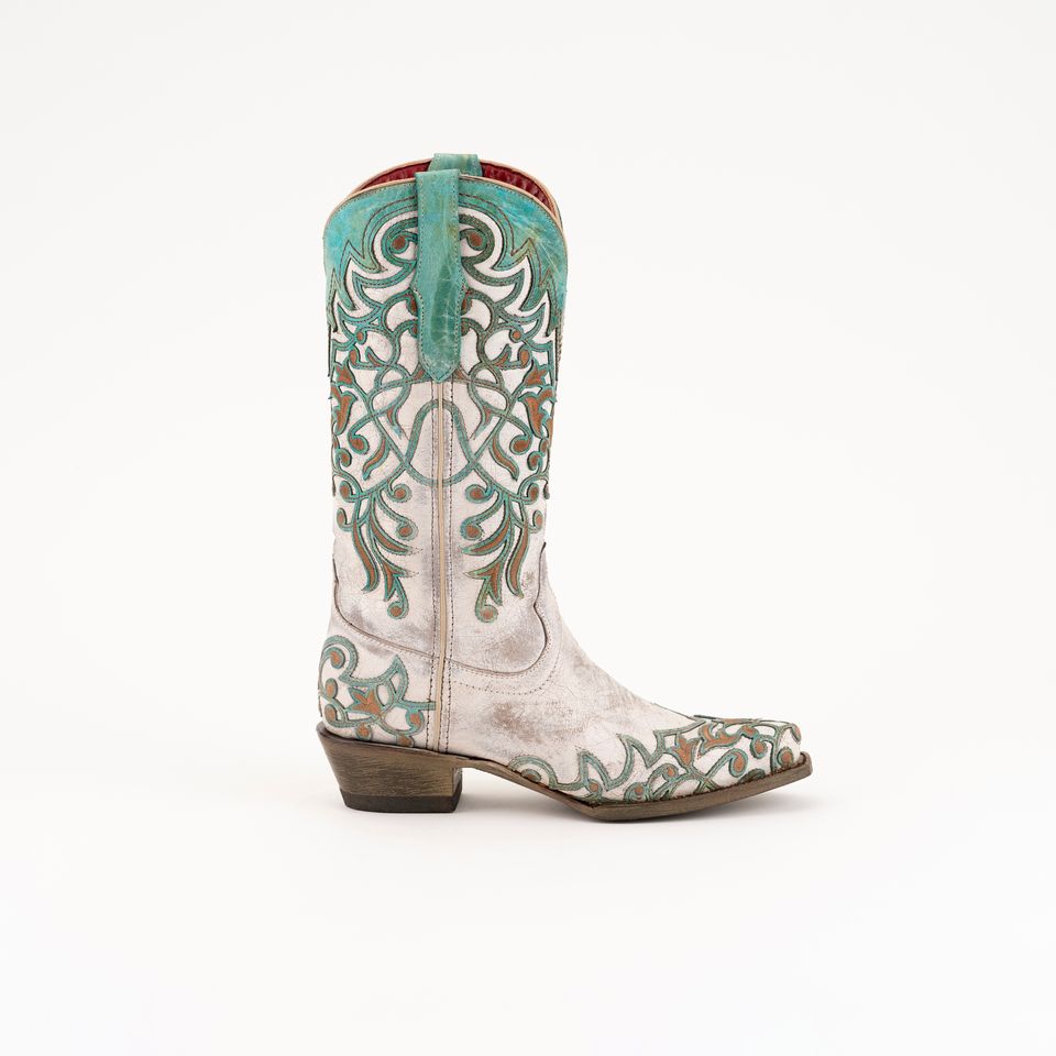 Women's Ferrini Ivy Leather Boots Handcrafted White - yeehawcowboy