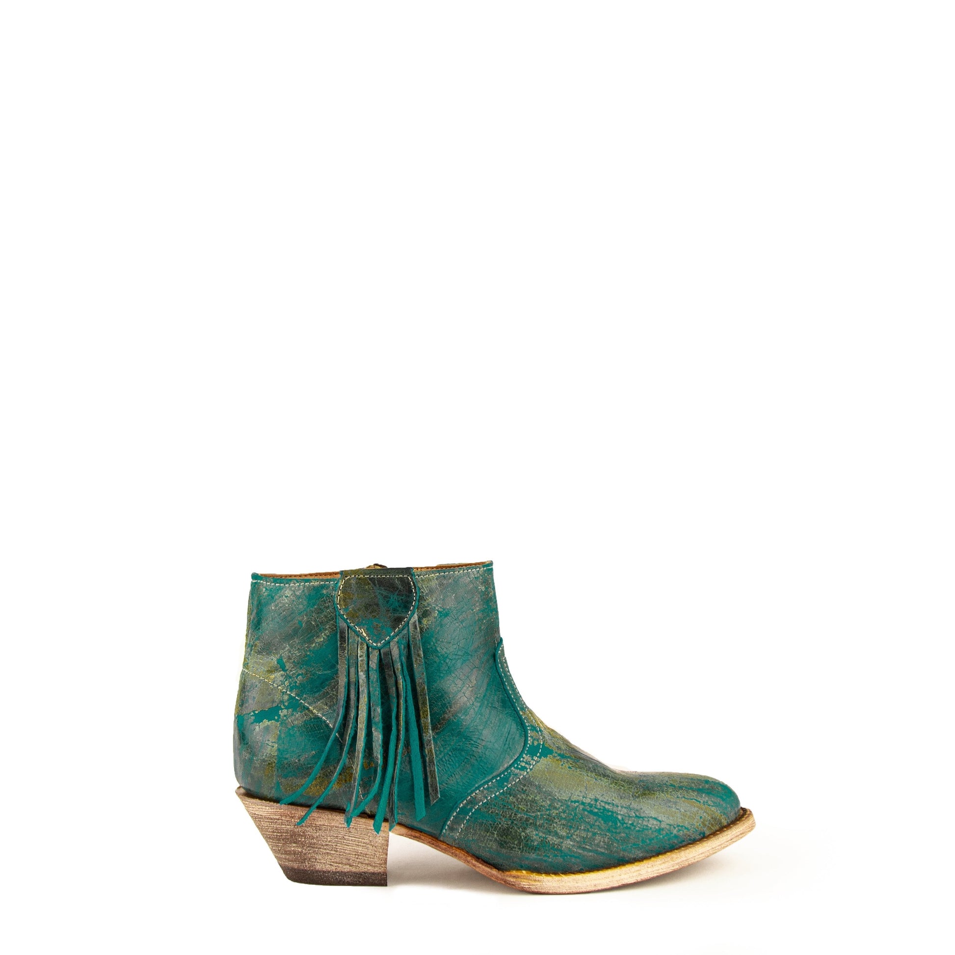 Women's Ferrini Fringe Leather Boots Handcrafted Turquoise - yeehawcowboy