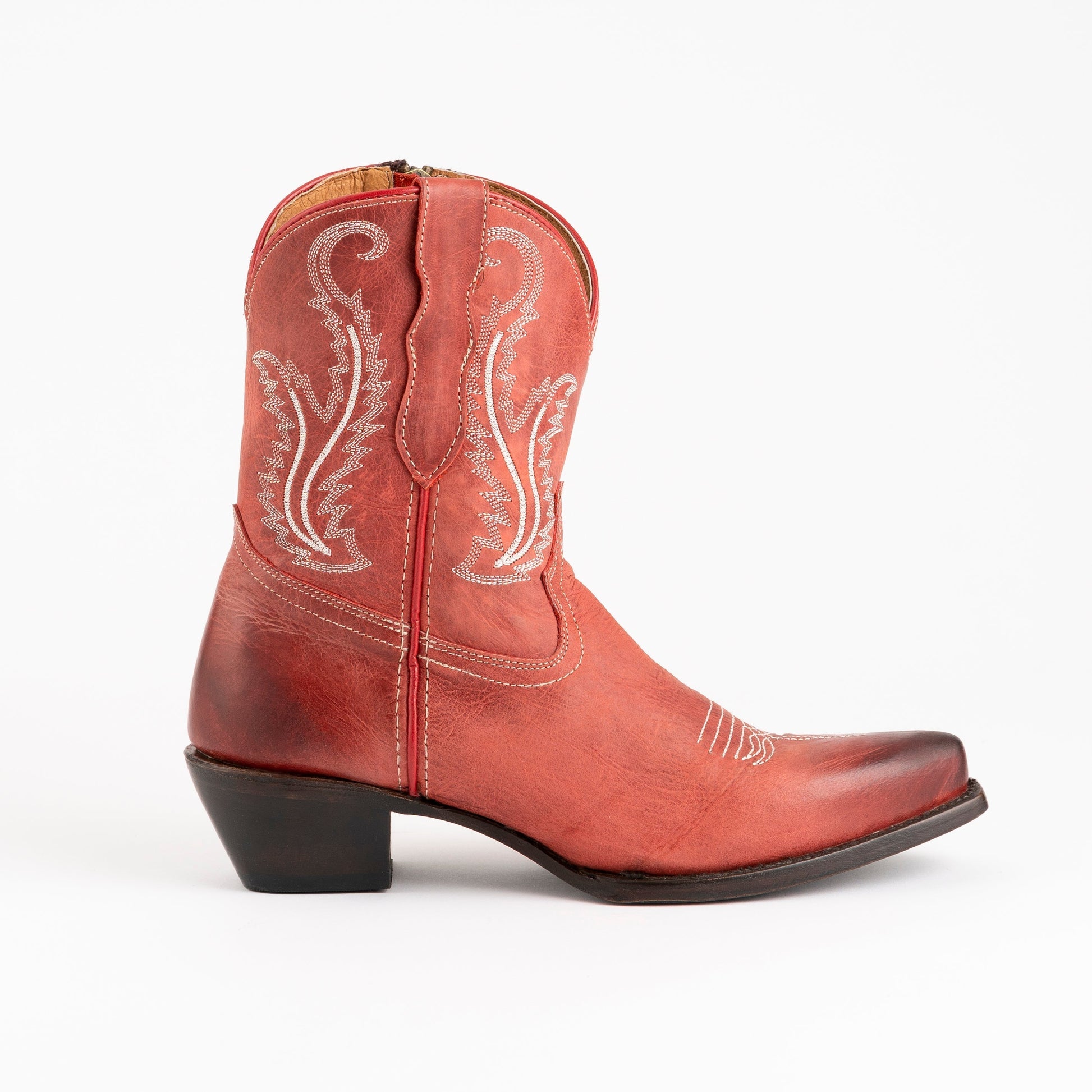 Women's Ferrini Molly Leather Booties Handcrafted Red - yeehawcowboy