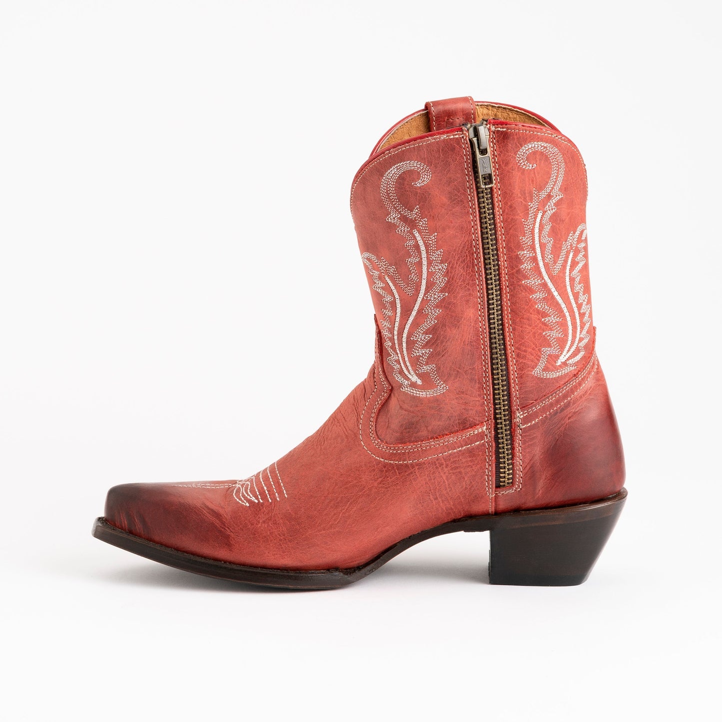 Women's Ferrini Molly Leather Booties Handcrafted Red - yeehawcowboy