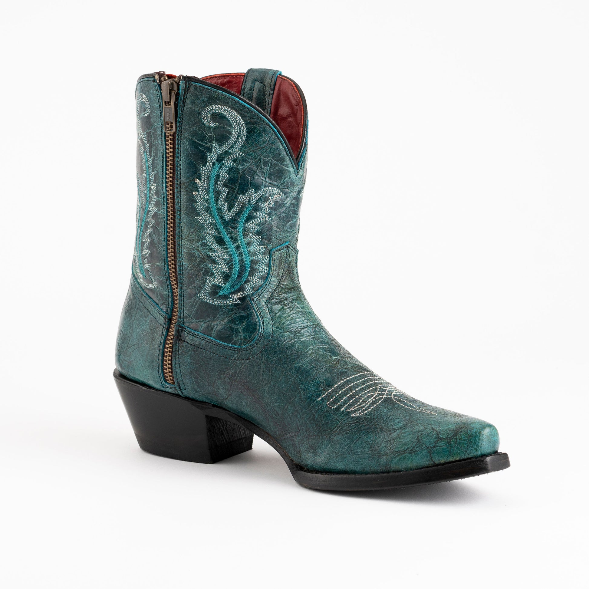 Women's Ferrini Molly Leather Booties Handcrafted Teal - yeehawcowboy