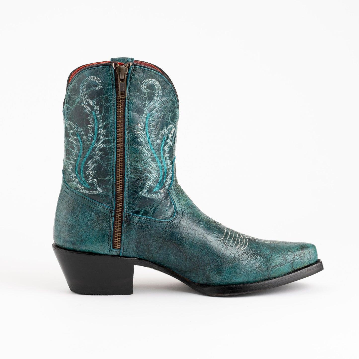 Women's Ferrini Molly Leather Booties Handcrafted Teal - yeehawcowboy