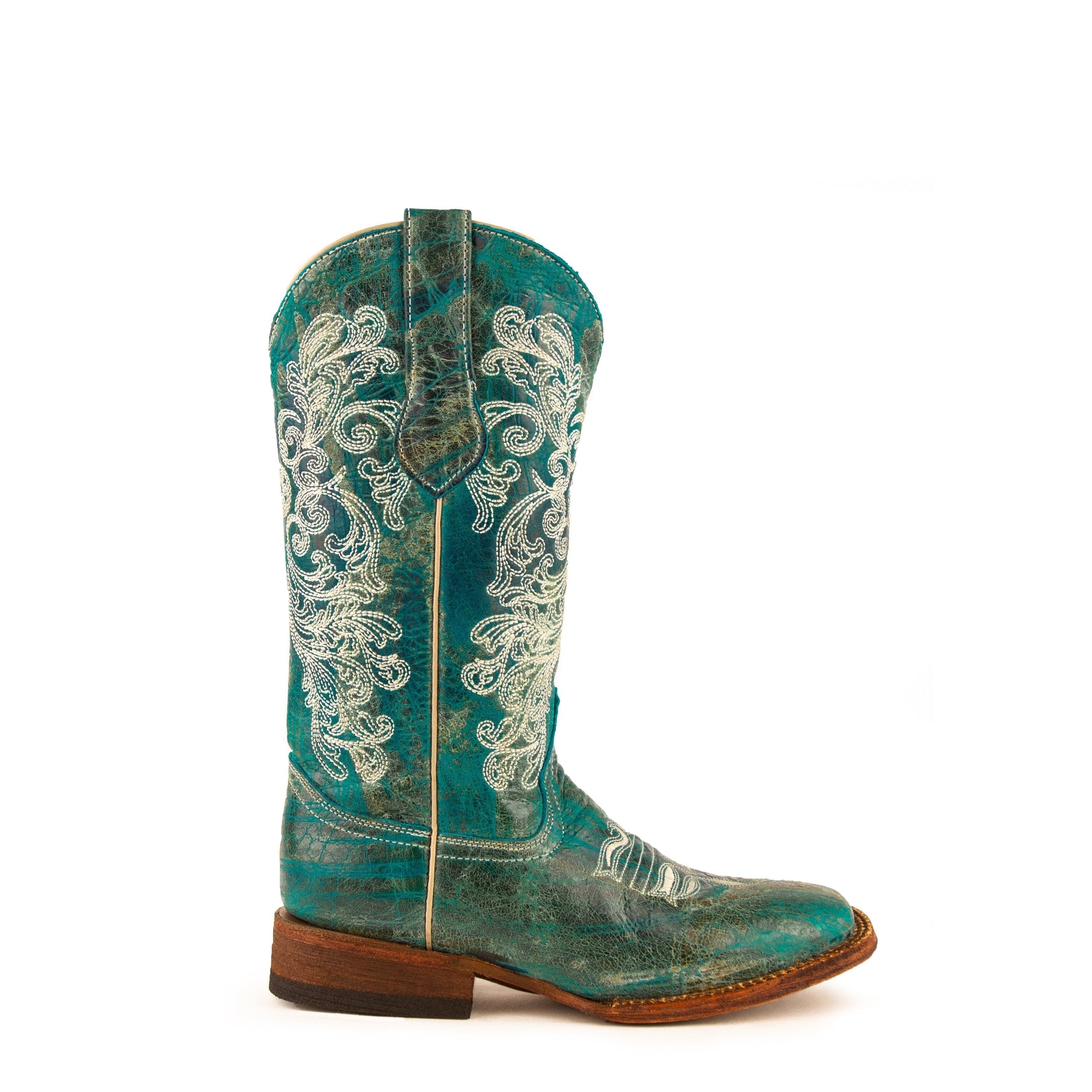 Women's Ferrini Southern Charm Leather Boots Handcrafted Turquoise - yeehawcowboy