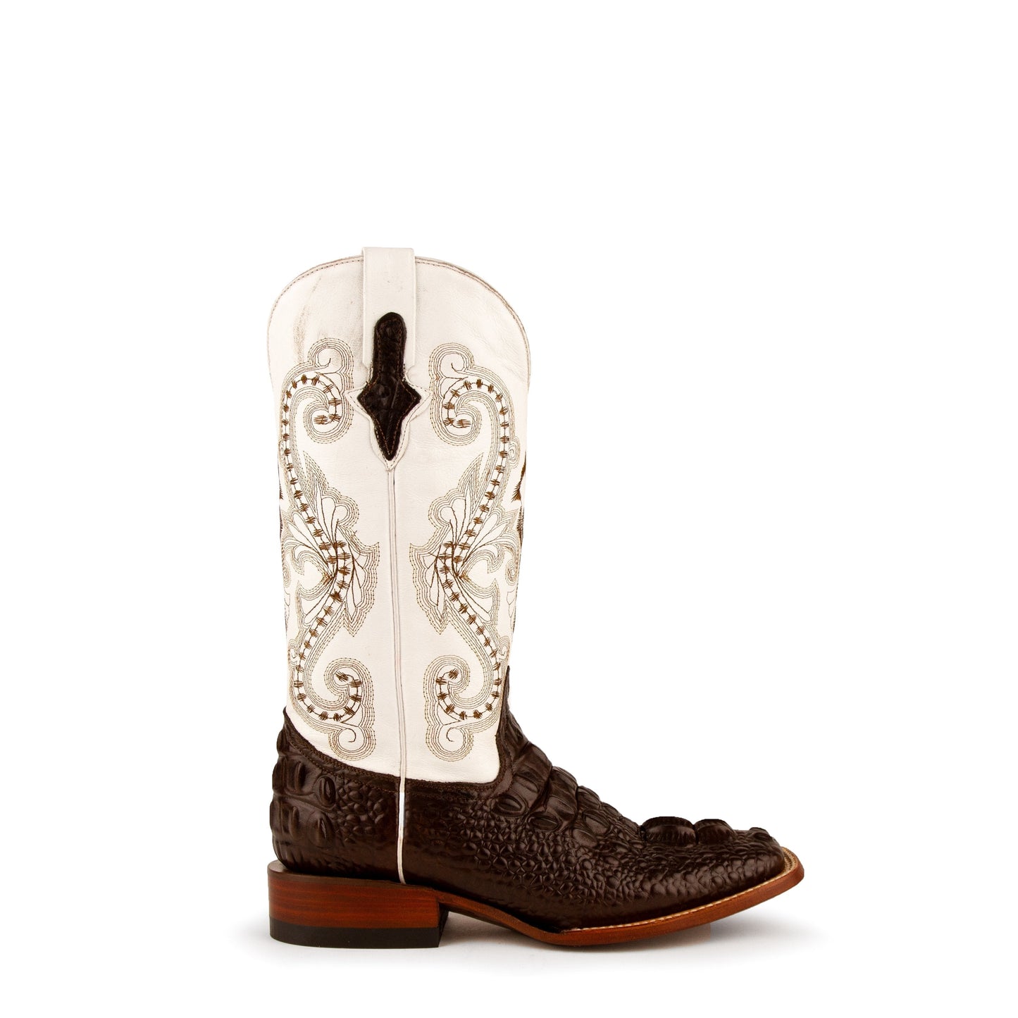 Women's Ferrini Rancher Caiman Print Boots Handcrafted Chocolate - yeehawcowboy