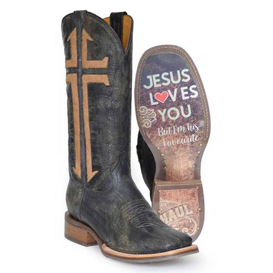 Women's Tin Haul Salvation Boots Jesus Favorite Sole Handcrafted Brown - yeehawcowboy