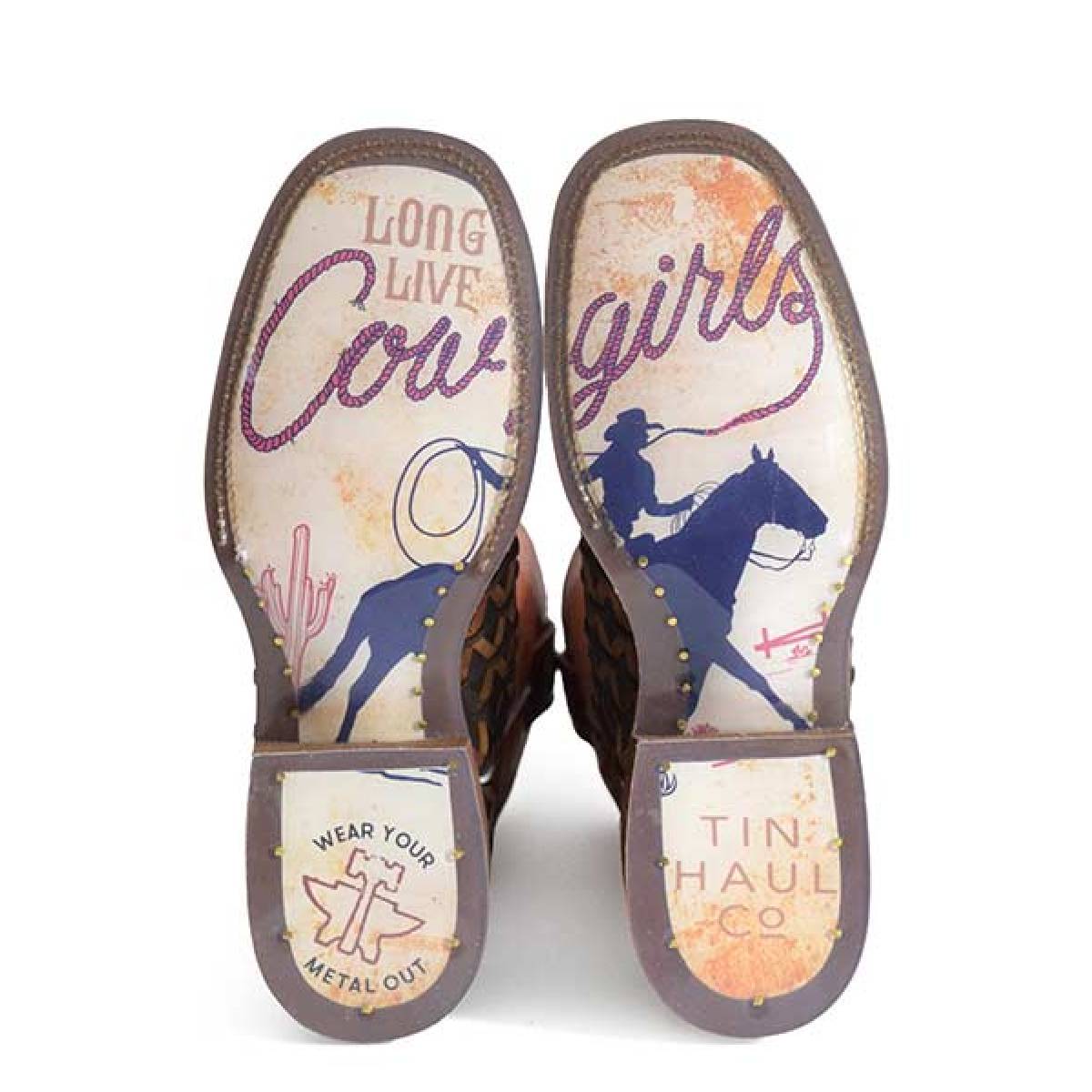 Women's Tin Haul Weaving Time Long Live Cowgirls Sole Boots Handcrafted Brown - yeehawcowboy