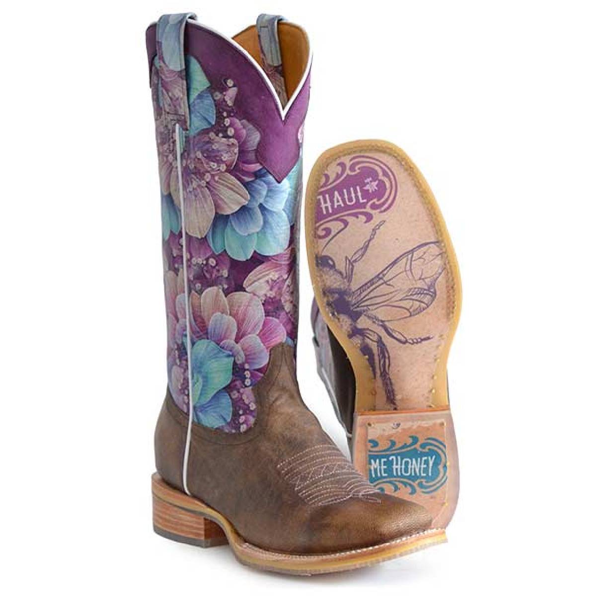 Women's Tin Haul Honeylicious Honey Bee Sole Boots Handcrafted Brown - yeehawcowboy