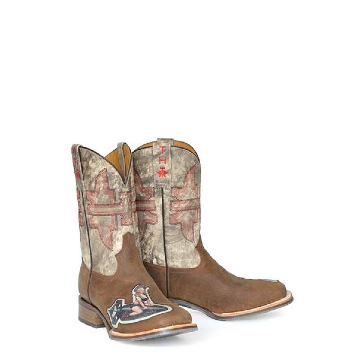 Men's Tin Haul Bomb Girl Boots Fighting Eagle Sole Handcrafted Brown - yeehawcowboy